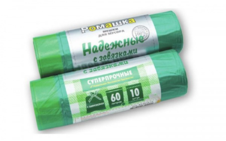 Мешки для мусора с завязками серия Надежные 60л / 10шт 23 мкН цвет Зеленый